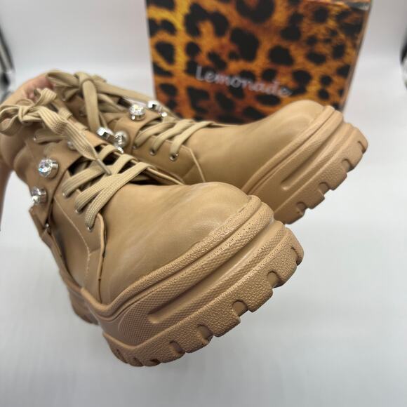 Lemonade Women Combat Boot Size 8M Rhinestone Strap Lace Up Textured Sole - Picture 12 of 14